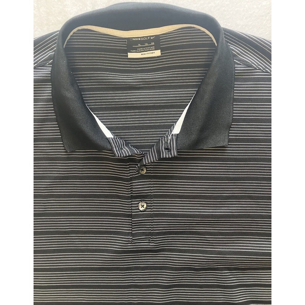 Nike Golf Dri-Fit Men’s XL Black Gray Striped Golf Polo Shirt - Picture 2 of 8